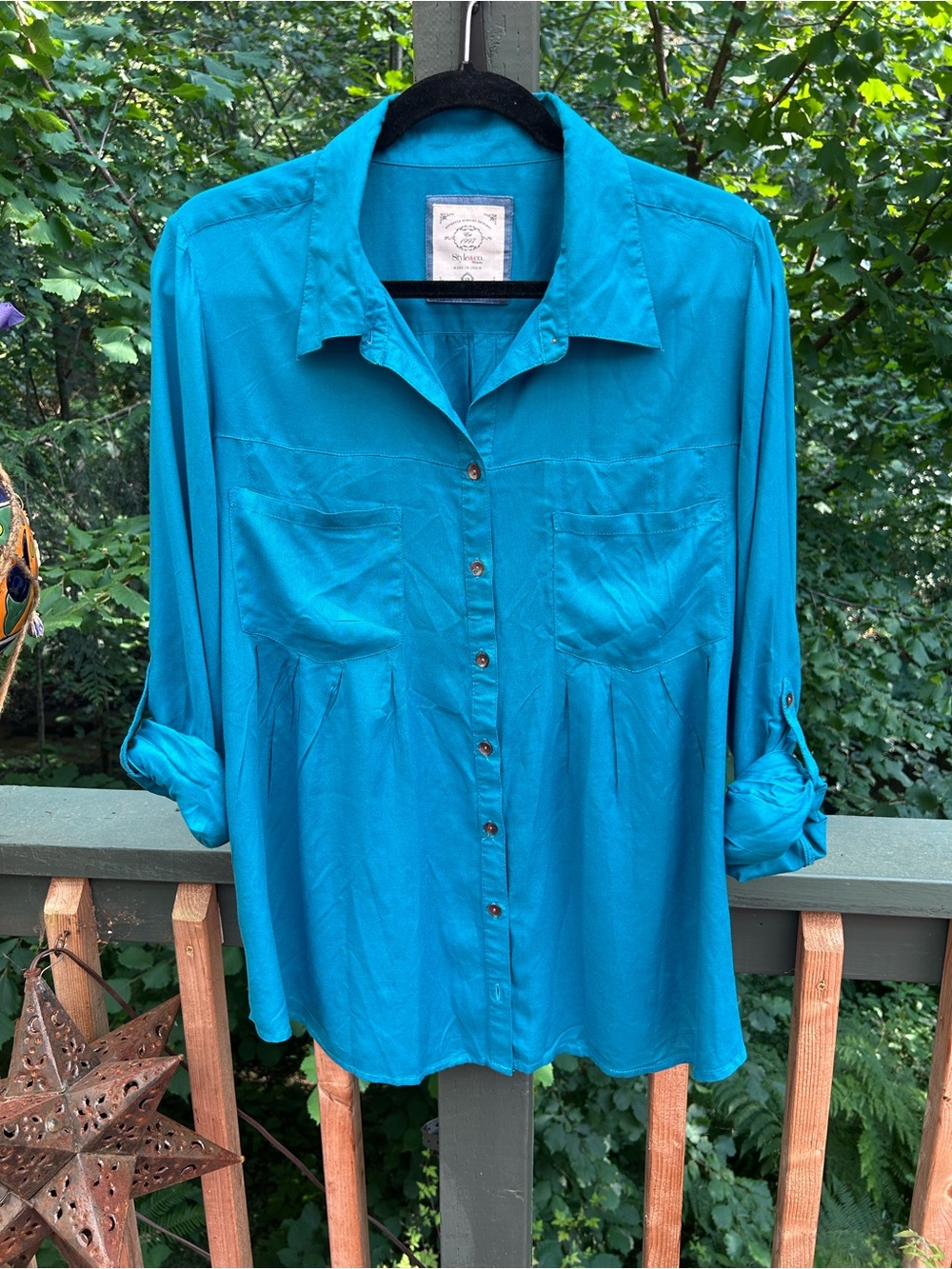 Style & Co. Teal Button-Down Shirt with Roll-Tab Sleeves